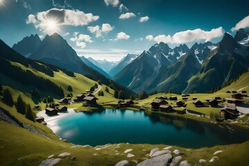 Idyllic mountain landscape in the Alps - obrazy, fototapety, plakaty
