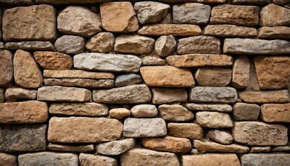 Fototapeta premium Brick stacked stone wall background horizontal pattern