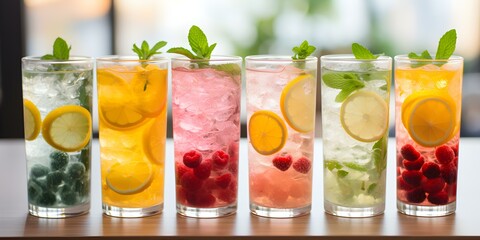 Various sugarfree drink options including herbal teas and sparkling waters. Concept Herbal Teas, Sparkling Waters, Sugar-Free Drinks