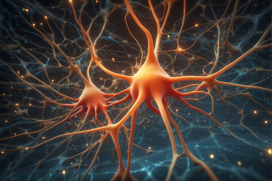 Red de neuronas interconectadas con sinapsis destacadas en detalle macro de las células nerviosas