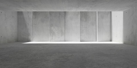 Abstract empty, modern concrete room with rotated panels on the back wall and rough floor - industrial interior background template