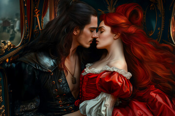 Fototapeta premium Intimate Renaissance Couple in a Tender Embrace