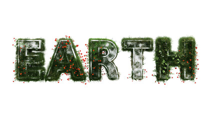 green grass text Earth on transparent background. 3d render modern letter isolated  for logo, decorative, creativity etc.