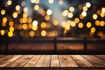 Empty wooden table top with bokeh light background for product display or design visual - obrazy, fototapety, plakaty