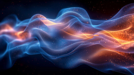 Silky Abstract Thin sheet and Fabric of Waves in Blue Orange and Yellow