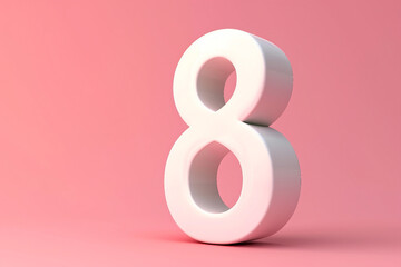 3D Render White Number "8" Isolated on Colorful pastel pink Background