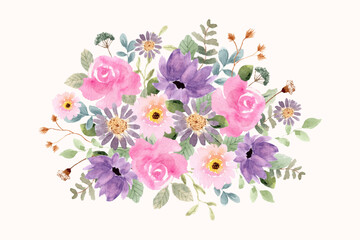 soft purple pink watercolor floral bouquet