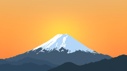 Fototapeta premium Majestic Snow-Capped Mountain at Sunset with Warm Sky