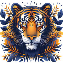Naklejka premium tiger and leaves illustration apparel design