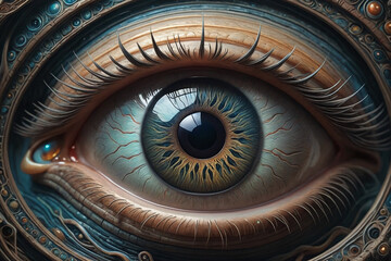 An optical illusion of a human eye, portrayed in the style of an ancient alien race