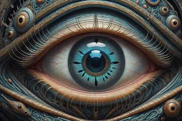 An optical illusion of a human eye, portrayed in the style of an ancient alien race
