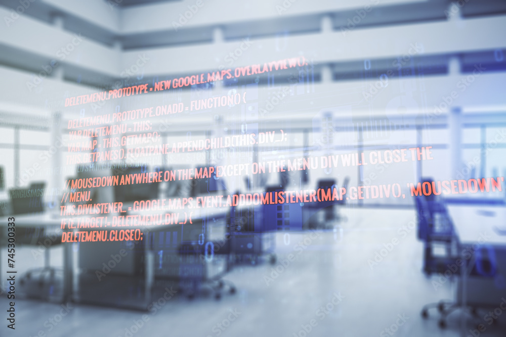 Aufkleber abstract virtual coding concept on a modern furnished office background. multiexposure