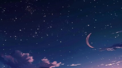 Obraz na płótnie Canvas Enchanting Minimalist Anime Sky with Crescent Moon and Stars