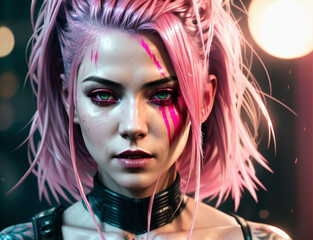 Beautiful woman with pink hair. Generative AI