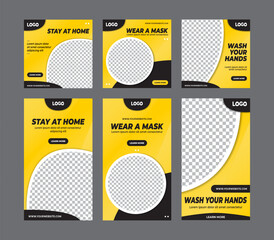 Mask Up: 3 Sets of Bold Black and Yellow Social Media Templates Promoting Mask Safety