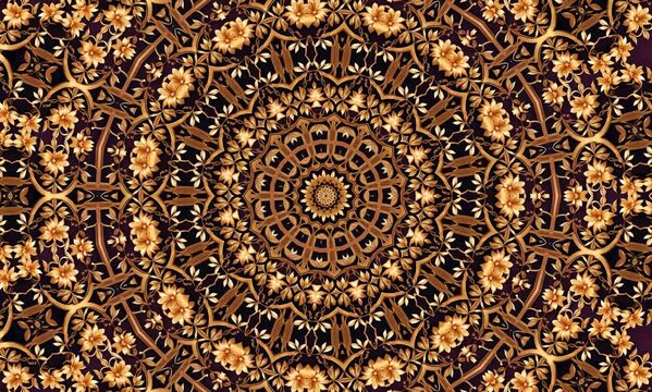 Abstract gold kaleidoscope background, Unique mandala design, 4K, Beautiful multicolor kaleidoscope and mandala in motion,