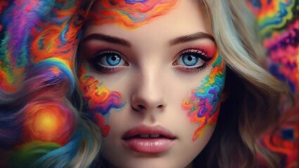 portrait of a woman with colorful abstract makeup