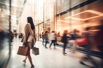blurred abstract image of people in the lobby of shopping mall