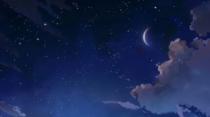 Obraz na płótnie Canvas Minimalist Anime Background with Crescent Moon and Stars