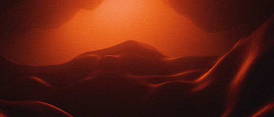 Alien Planet - 3D Rendered Landscape. Cave with orange and blue light in the fog. Alien sci-fi...