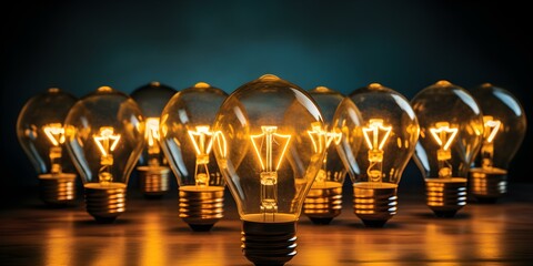 Boost innovation with light bulbs symbolizing idea generation and inventive tech. Concept Innovation, Light Bulb, Idea Generation, Tech, Creativity - obrazy, fototapety, plakaty