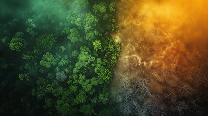 Contrast of Lush Green Trees and Dry Cracked Earth Depicting Climate Change Impact