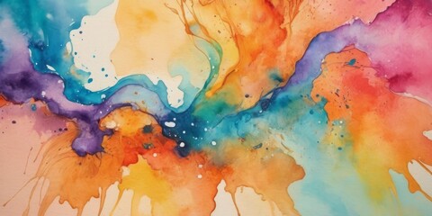 Warm and vibrant watercolor and acrylic abstract backdrop. messy paint splashes and creative wet effect. pastel design is lovely