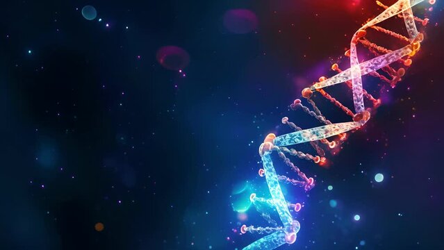 DNA Gene sequencing abstract design. Floating in space background, science, abstract, biology, biotechnology, molecular, health, genetic,  chemistry, medicine, chromosome, structure, helix