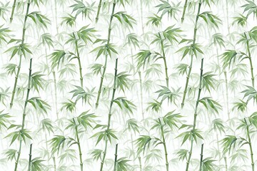 Seamless pattern of bamboo stalks and leaves on a white background
