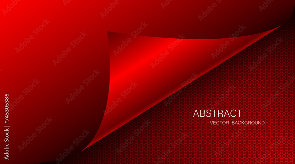 Aufkleber Folded red paper corner with abstract red steel mesh background with free space for design.
