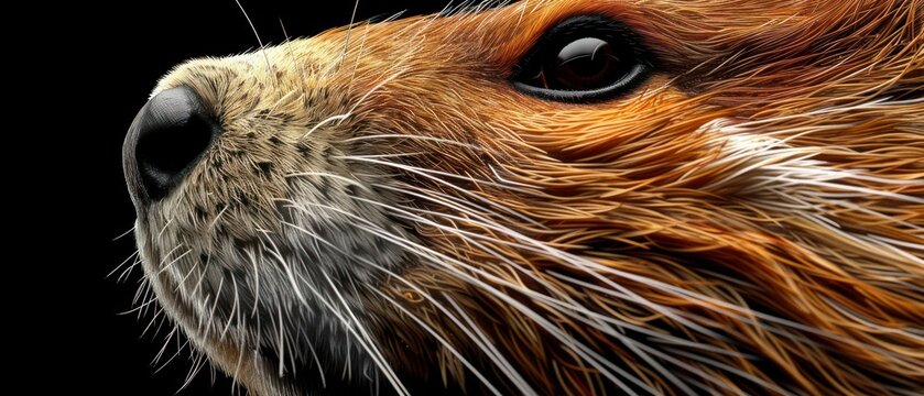 a close up of a brown and white animal's face with long whiskers on it's fur.