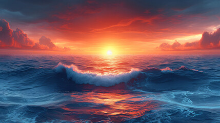 Seascape in the evening, beautiful dramatic sunset over sea. Horizontal banner