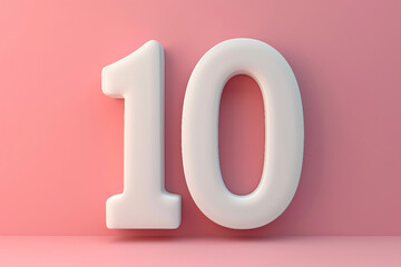 3D Render White Number "10" Isolated on Colorful pastel pink Background
