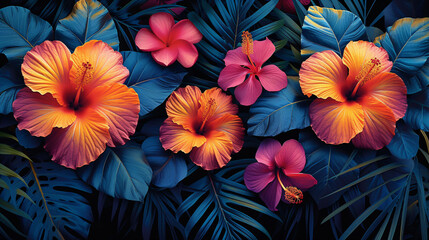 Vibrant Tropical Hawaiian Floral Artwork, Seamless Fabric Print, Perfect for Fashion, Gift Wrapping, and Decor, Vibrant Summer Fashion Inspired by Bali, Batik, and Sarong Designs