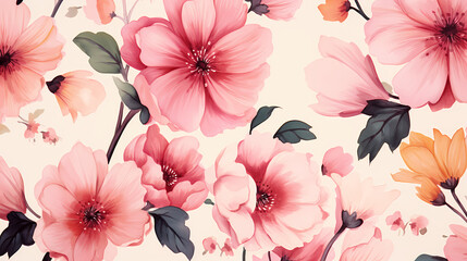 Watercolor seamless pattern with spring flowers