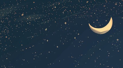 Obraz na płótnie Canvas Celestial Anime Night Sky with Crescent Moon and Stars