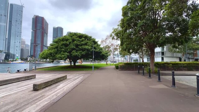 Panorama view of Sydney Harbour and City Skyline of Darling Harbour and Barangaroo Australia