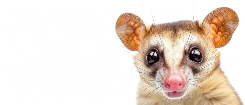 a close up of a small animal looking at the camera with a surprised look on it's face, with a white background.