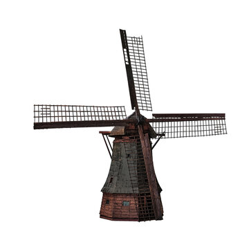 old wooden dutch windmill isolated png