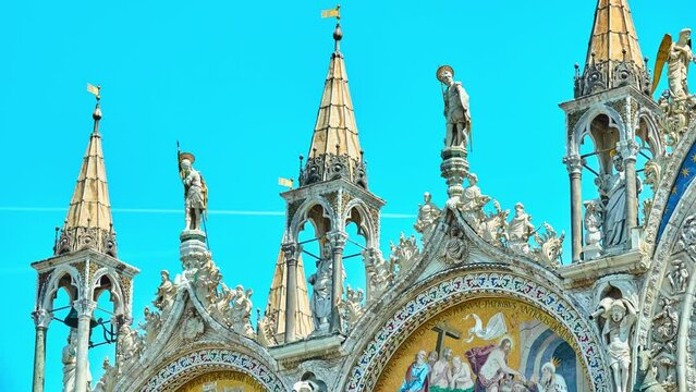 VENICE, ITALY - APRIL 25 2018: Detail of northern facade of Patriarchal Cathedral Basilica of Saint Mark.