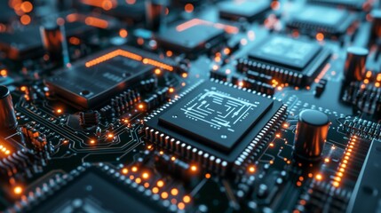 Obraz premium Circuit Board with many CPU Processors in the server room of the data center. Microchips Starting Artificial Intelligence Digitalization of Neural Networking, Cloud Computing Data Digital Move