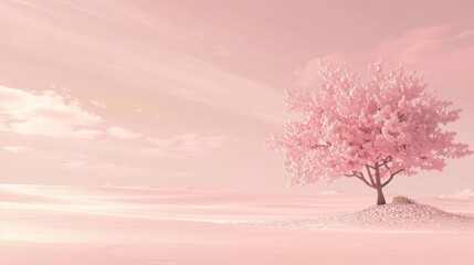Anime Cherry Blossom Tree in Minimalist Setting AI Generated.