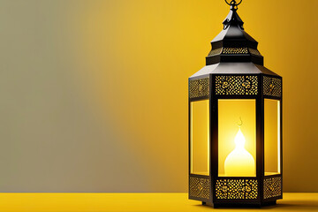 vintage lantern islamic background copy space yellow