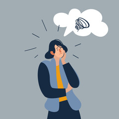 Young irritated frustrated woman cartoon character. Feeling worried and frustration concept. Vector illustration