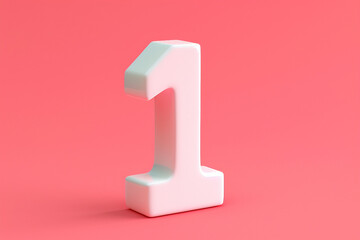 3D Render White Number "1" Isolated on Colorful pastel pink Background
