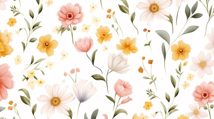 Watercolor seamless pattern with spring flowers