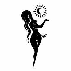 Mystical woman. Goddess woman. Moonchild. Celestial women. Female figure print. Magical woman. Moon sun girl.