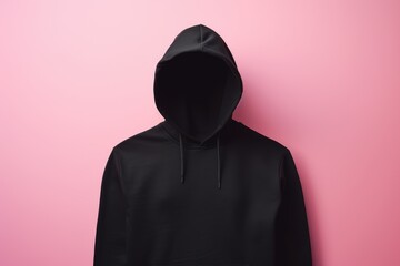 Modern black hoodie on a pink canvas, awaiting your creative print designs for a unique look