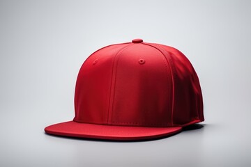Fototapeta premium A vibrant red snapback cap presented on a neutral background for a striking clothes mockup