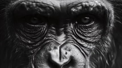 Fotobehang captivating closeup of a chimpanzee expressive face in its natural habitat © CinimaticWorks